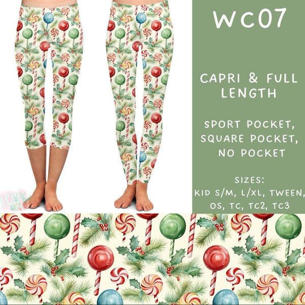 Watercolor Christmas Collection Part 1: CAPRI Length Leggings WITH Sports Style Pockets  PREORDER ( ETA mid December)