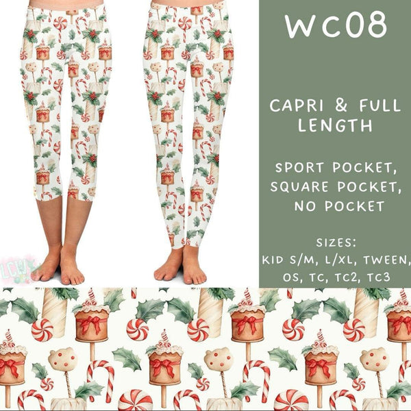 Watercolor Christmas Collection Part 1: CAPRI Length Leggings WITH Sports Style Pockets  PREORDER ( ETA mid December)