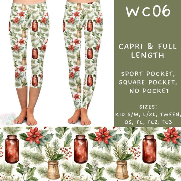 Watercolor Christmas Collection Part 2: CAPRI Length Leggings WITH Sports Style Pockets  PREORDER ( ETA mid December)