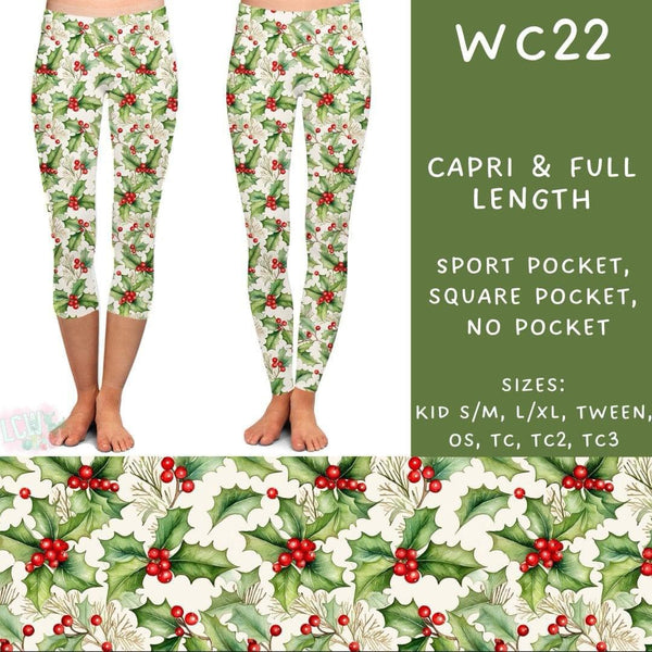 Watercolor Christmas Collection Part 2: CAPRI Length Leggings WITH Sports Style Pockets  PREORDER ( ETA mid December)