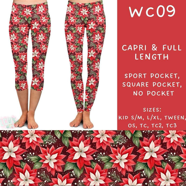 Watercolor Christmas Collection Part 2: CAPRI Length Leggings WITH Sports Style Pockets  PREORDER ( ETA mid December)