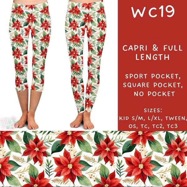 Watercolor Christmas Collection Part 2: CAPRI Length Leggings WITH Sports Style Pockets  PREORDER ( ETA mid December)