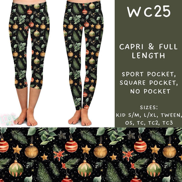 Watercolor Christmas Collection Part 2: CAPRI Length Leggings WITH Sports Style Pockets  PREORDER ( ETA mid December)