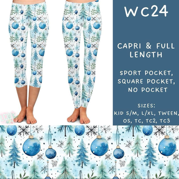 Watercolor Christmas Collection Part 2: CAPRI Length Leggings WITH Sports Style Pockets  PREORDER ( ETA mid December)