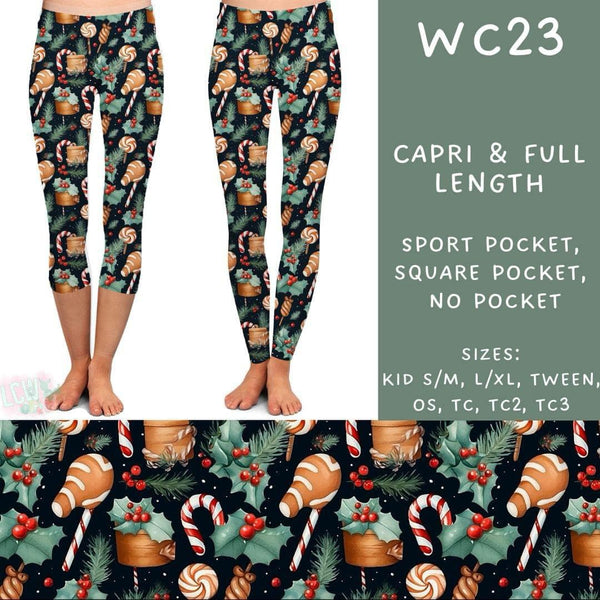 Watercolor Christmas Collection Part 2: CAPRI Length Leggings WITH Sports Style Pockets  PREORDER ( ETA mid December)