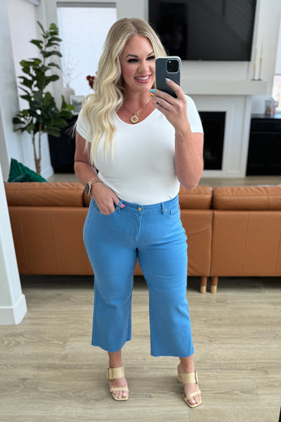 Lisa High Rise Control Top Wide Leg Crop Jeans in Sky Blue