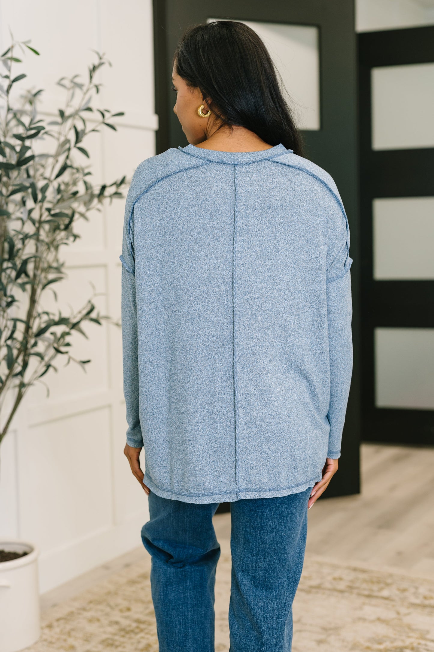 Mellow Mood Heathered Pullover in Dusty Blue
