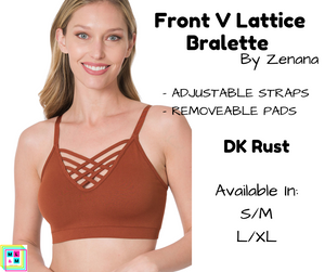 Front V Lattice Bralette - DK Rust