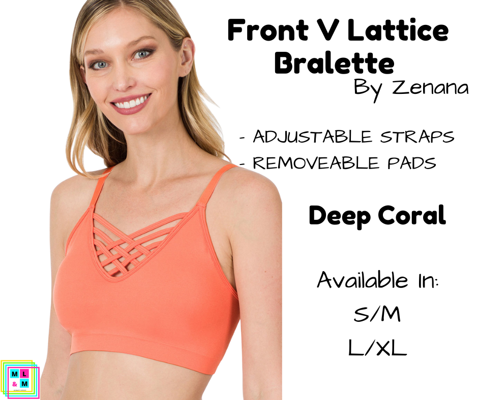 Front V Lattice Bralette - Deep Coral