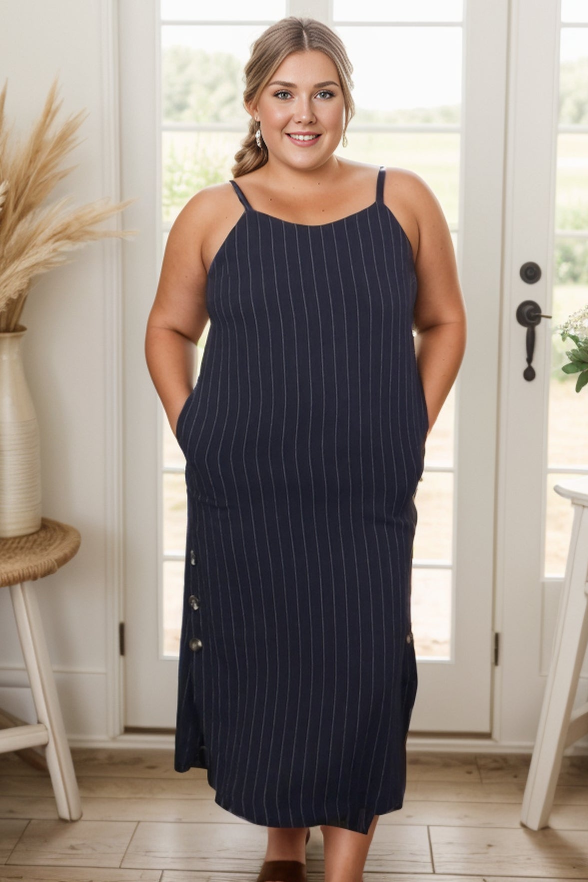 Pinstriped Navy Dress