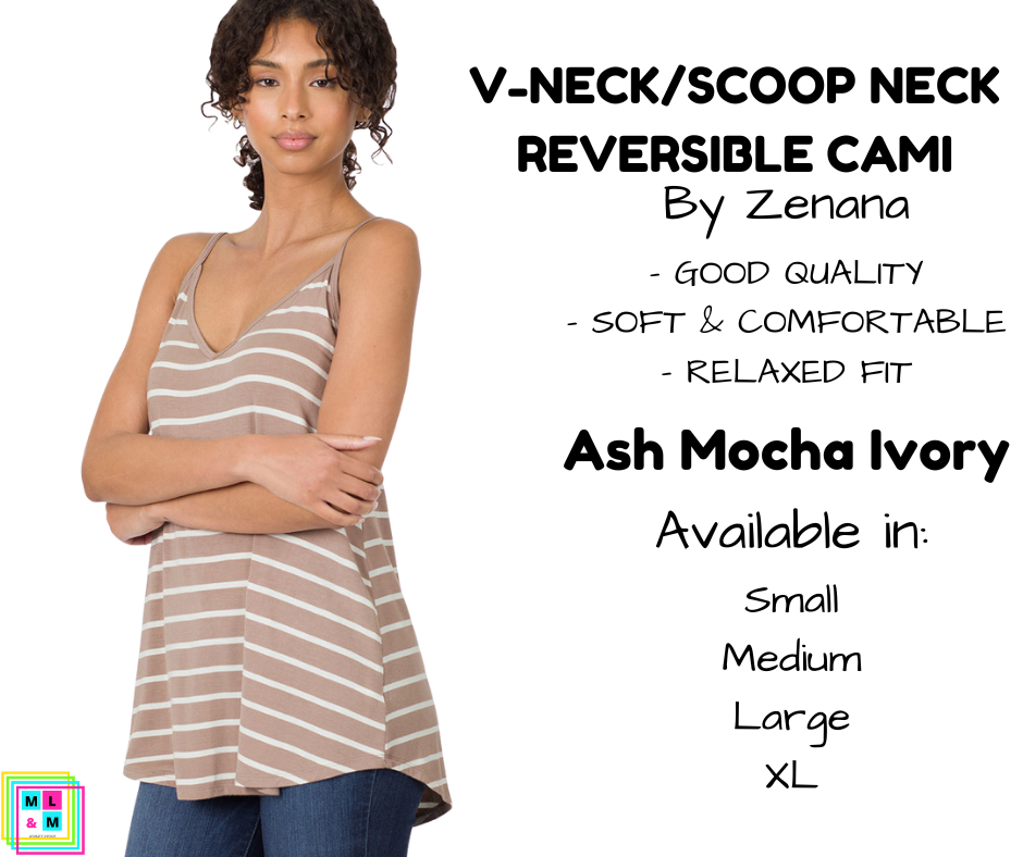 V-Neck/Scoop Neck Reversible Cami - Ash Mocha/Ivory