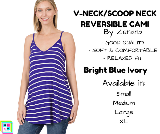 V-Neck/Scoop Neck Reversible Cami - Bright Blue/Ivory