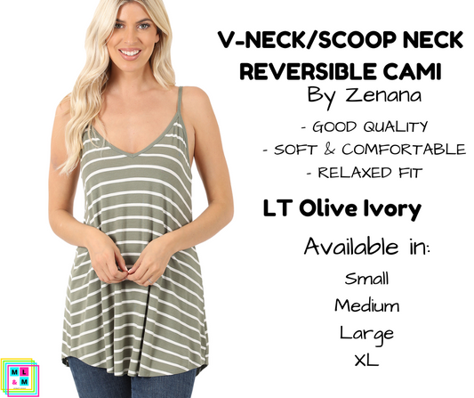 V-Neck/Scoop Neck Reversible Cami - LT Olive/Ivory