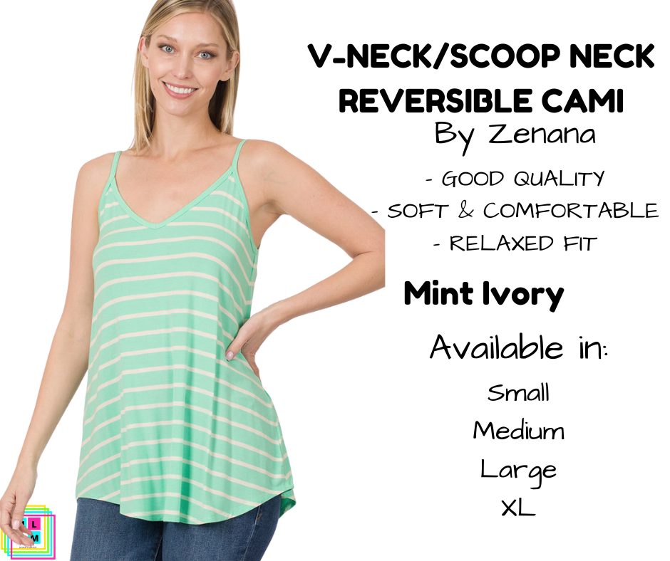 V-Neck/Scoop Neck Reversible Cami - Mint/Ivory