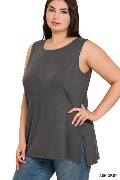 PLUS Sleeveless Round Neck Top - Ash Grey