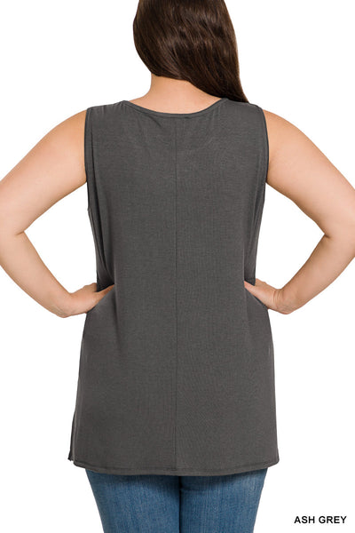 PLUS Sleeveless Round Neck Top - Ash Grey