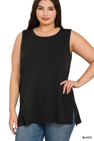 PLUS Sleeveless Round Neck Top - Black