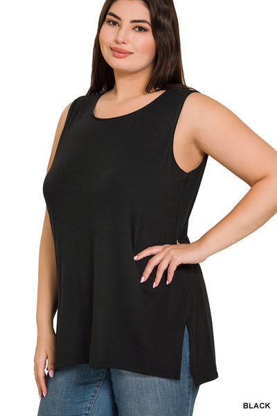 PLUS Sleeveless Round Neck Top - Black