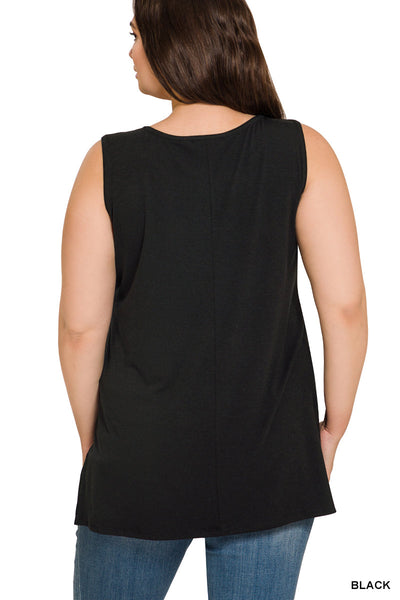 PLUS Sleeveless Round Neck Top - Black