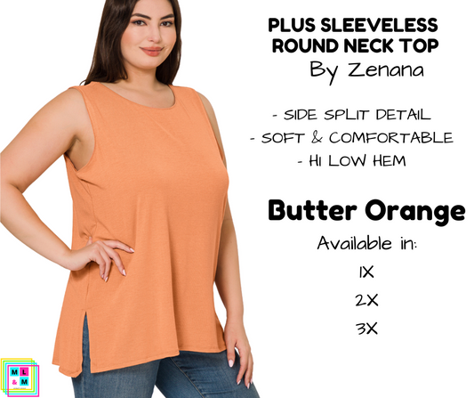 PLUS Sleeveless Round Neck Top - Butter Orange