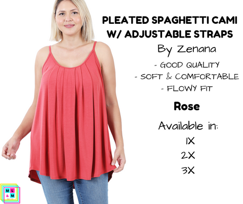 PLUS Pleated Spaghetti Strap Cami - Rose
