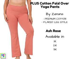 PLUS Cotton Fold Over Yoga Pants - Ash Rose