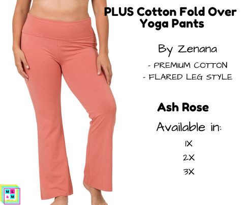 PLUS Cotton Fold Over Yoga Pants - Ash Rose