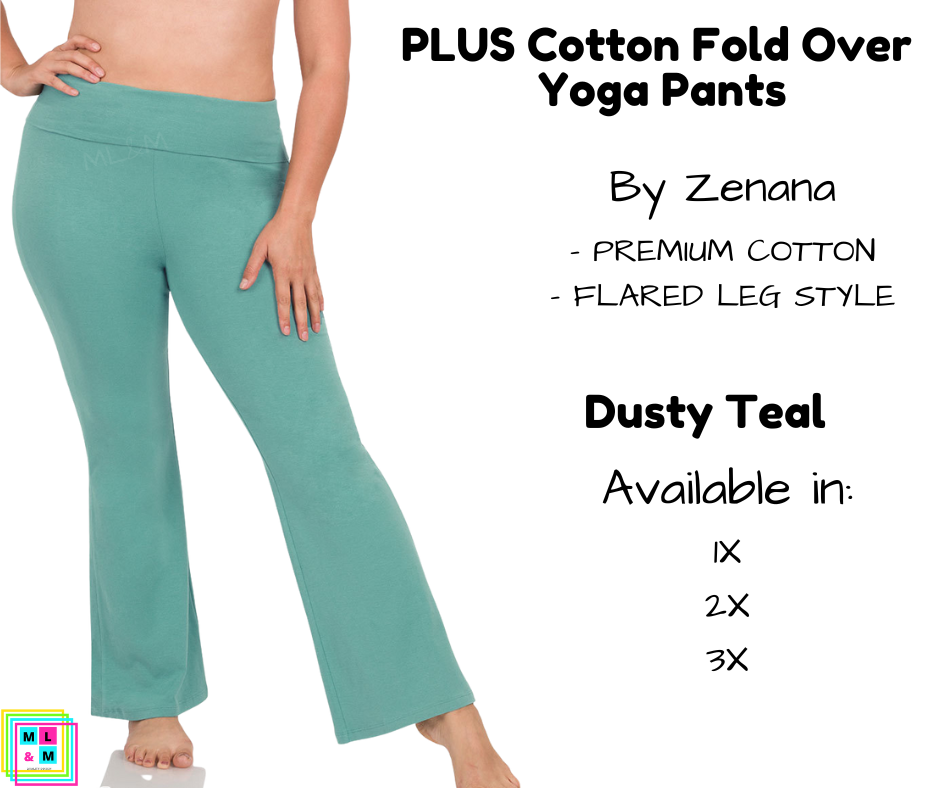 PLUS Cotton Fold Over Yoga Pants - Dusty Teal