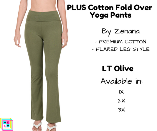 PLUS Cotton Fold Over Yoga Pants - LT Olive