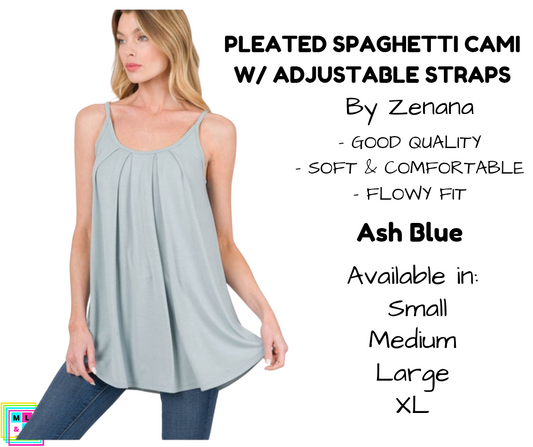 Pleated Spaghetti Strap Cami - Ash Blue