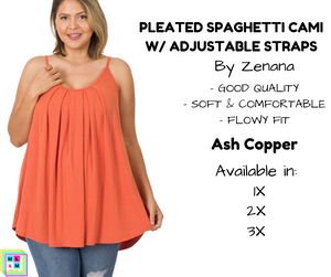 PLUS Pleated Spaghetti Strap Cami - Ash Copper