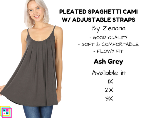 PLUS Pleated Spaghetti Strap Cami - Ash Grey