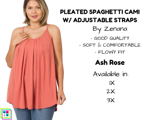 PLUS Pleated Spaghetti Strap Cami - Ash Rose