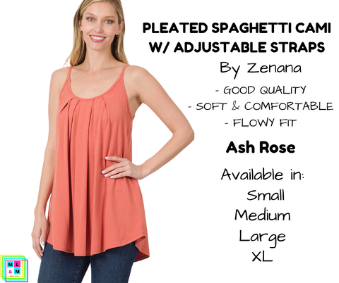 Pleated Spaghetti Strap Cami - Ash Rose