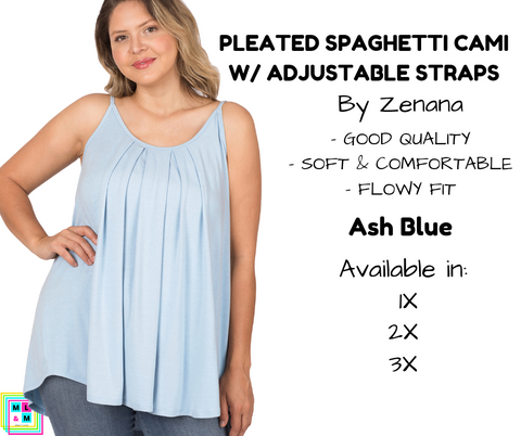 PLUS Pleated Spaghetti Strap Cami - Ash Blue