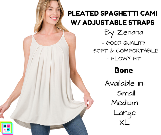 Pleated Spaghetti Strap Cami - Bone