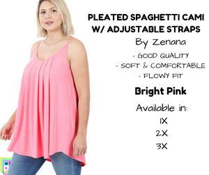PLUS Pleated Spaghetti Strap Cami - Bright Pink