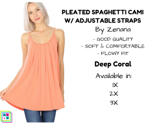 PLUS Pleated Spaghetti Strap Cami - Deep Coral