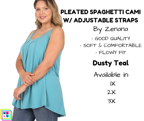 PLUS Pleated Spaghetti Strap Cami - Dusty Teal
