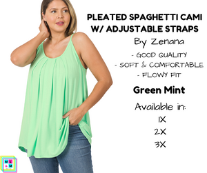PLUS Pleated Spaghetti Strap Cami - Green Mint