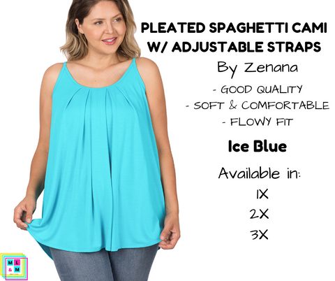 PLUS Pleated Spaghetti Strap Cami - Ice Blue