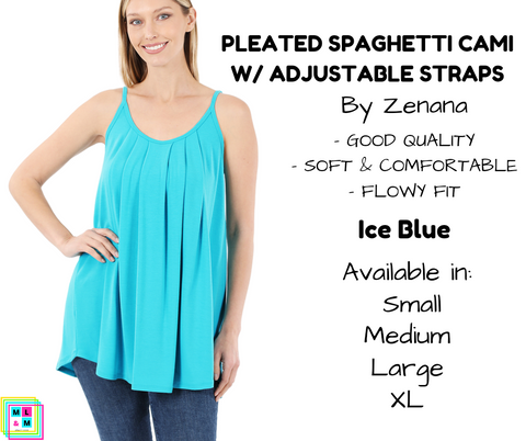 Pleated Spaghetti Strap Cami - Ice Blue
