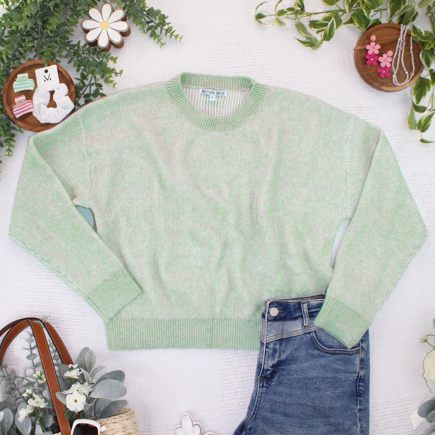 IN STOCK Josie Cozy Crew Sweater - Light Green FINAL SALE