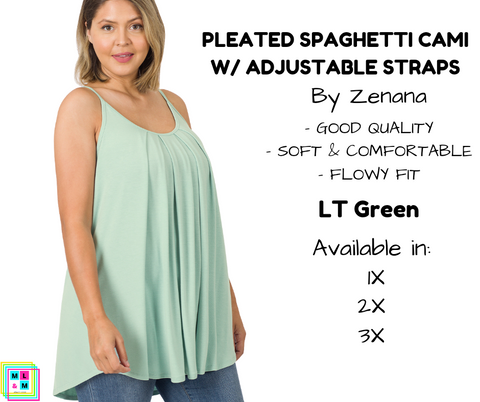 PLUS Pleated Spaghetti Strap Cami - LT Green