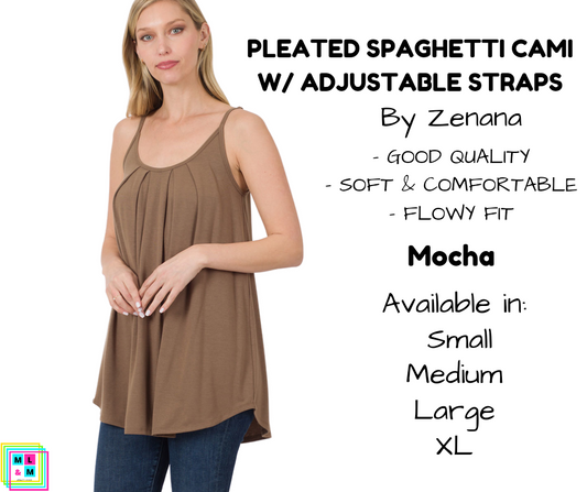 Pleated Spaghetti Strap Cami - Mocha