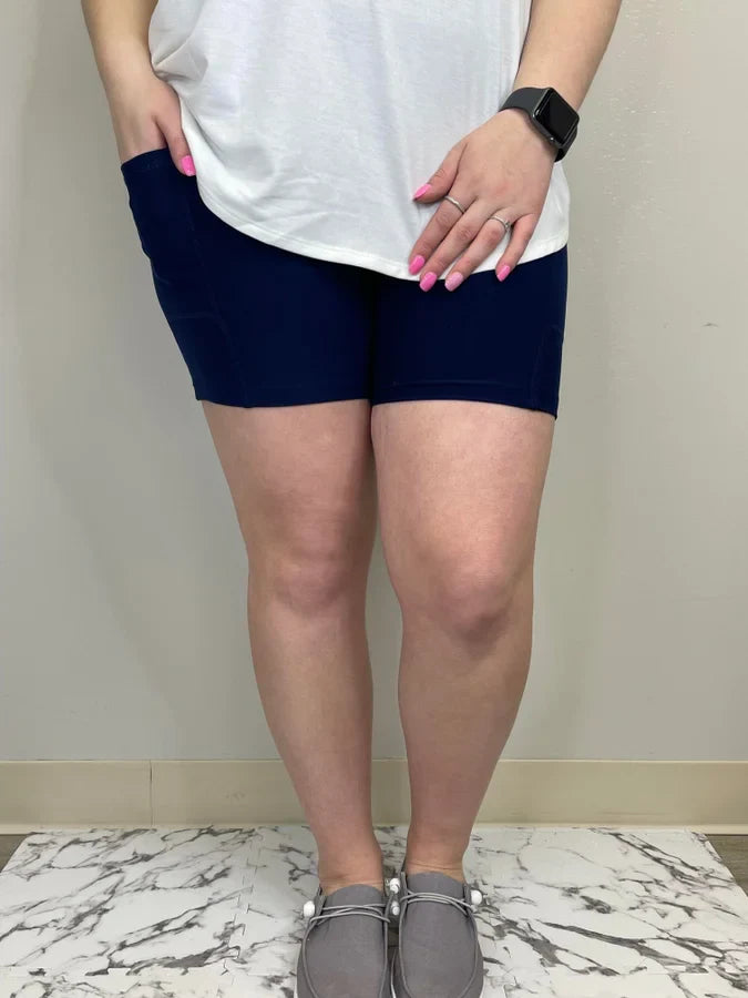 Navy Biker Shorts w/ Pockets