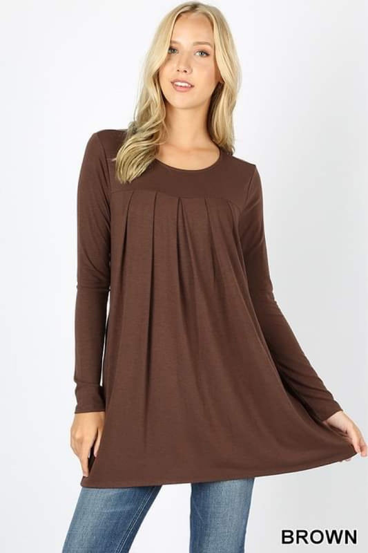 **FINAL SALE** Olivia Long Sleeve Pocket Tunic - Brown