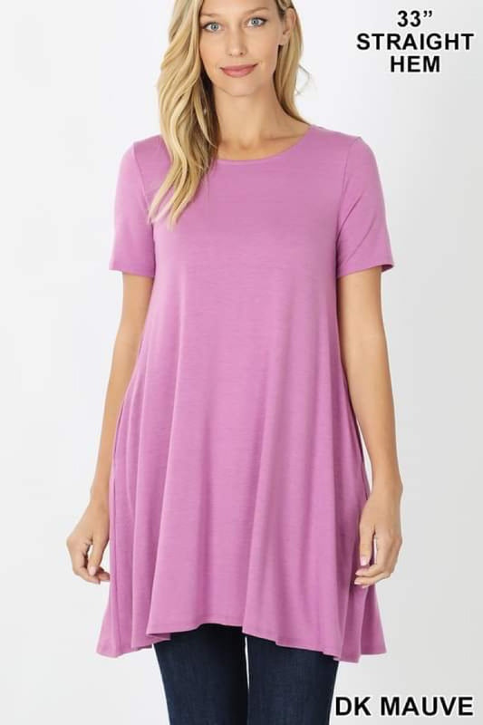 **FINAL SALE** Short Sleeve Pocket Tunic- Dk Mauve