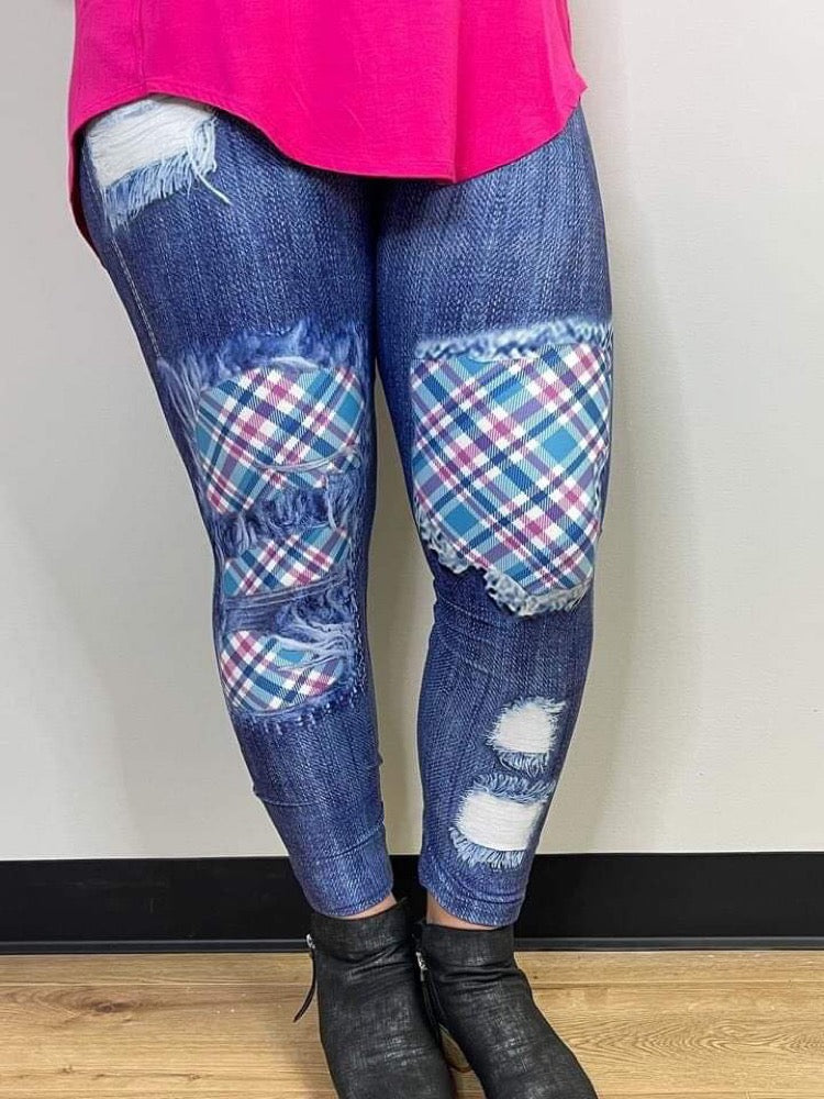 Jewel Plaid Peekaboo Leggings