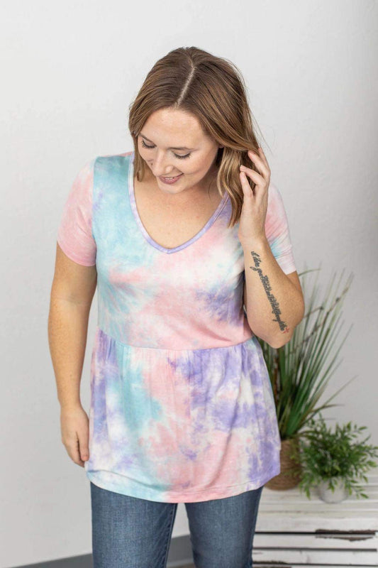 **FINAL SALE** Sarah Ruffle Top/ Pastel Tie Dye